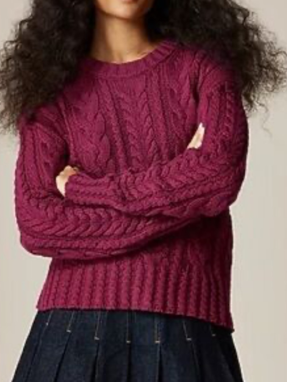 J. Crew Cable Knit Crewneck Sweater 100% Cotton Berry Plum Size XL